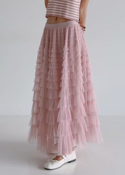 Jupe longue en tulle à volants